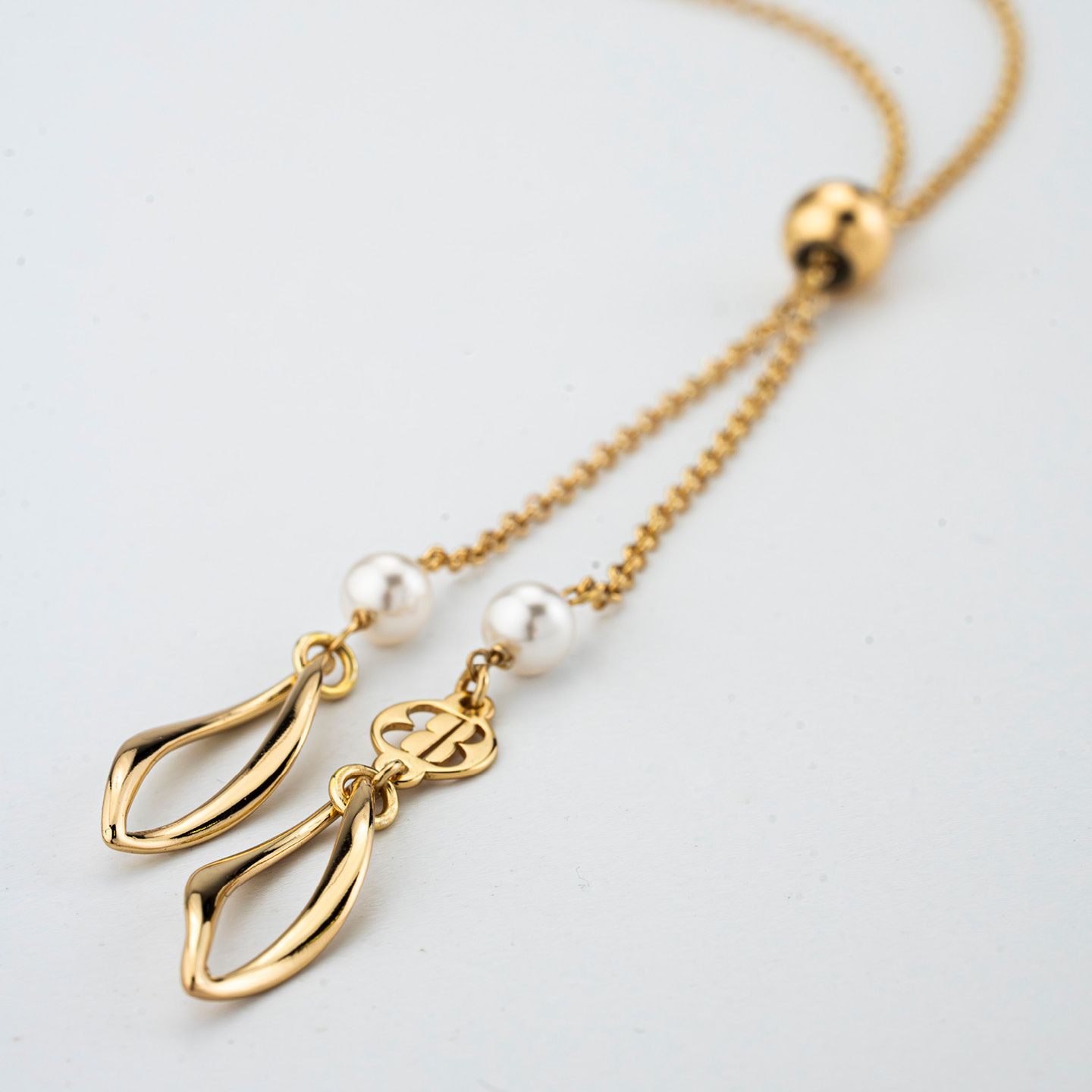 Collana Boccadamo Mediterranea Crisette Bronzo Pvd Oro Maglia Rolò Pendente Saliscendi e Perle