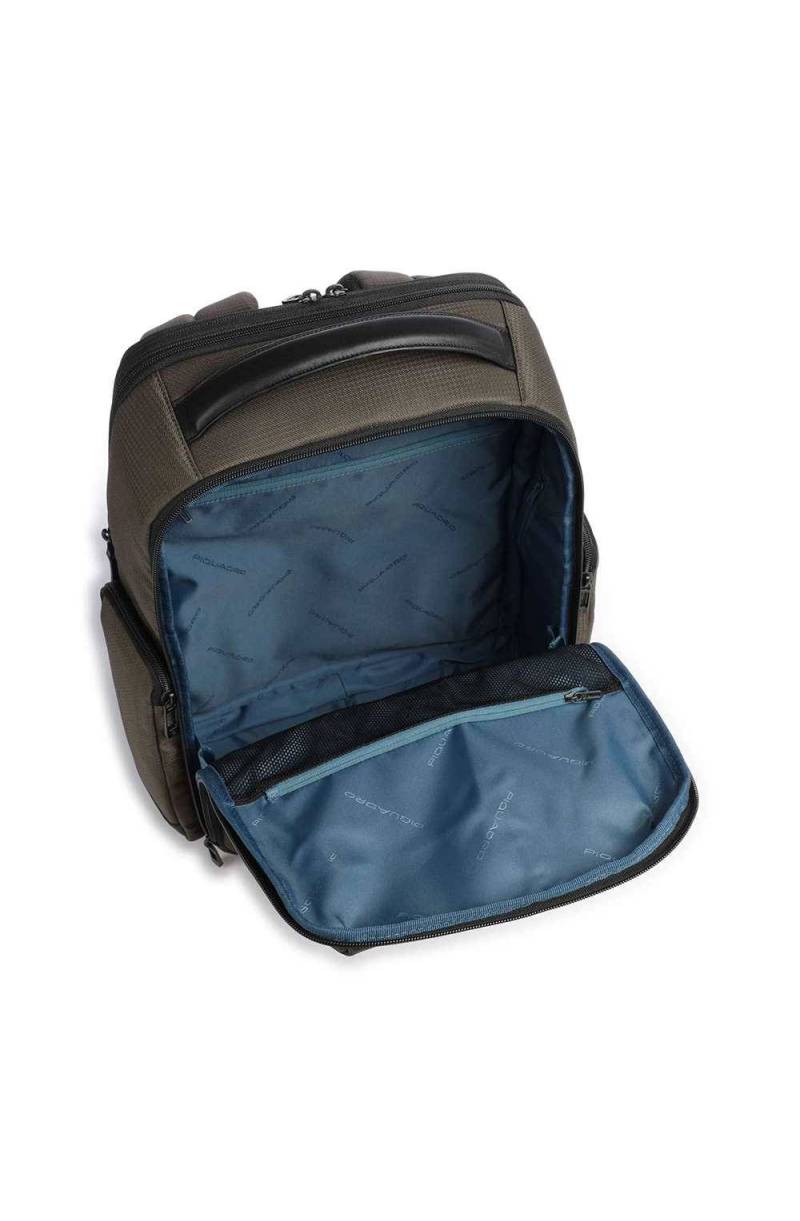 Zaini Piquadro Zaino Porta Pc Ipad In Tessuto Verde Inserti Pelle Nera