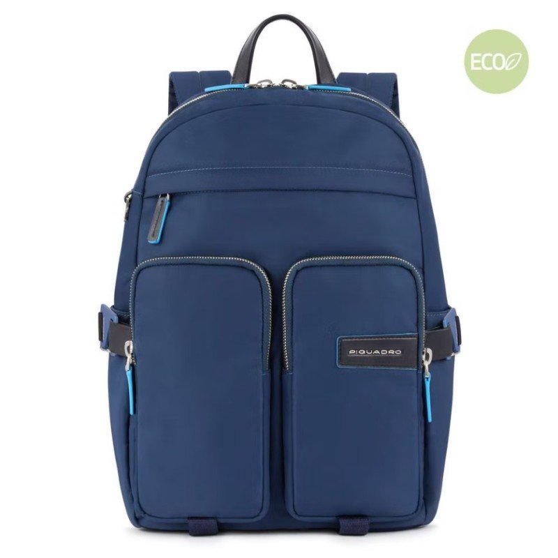 Zaini Piquadro Zaino Porta Pc Ipad In Tessuto Inserti Pelle Blu