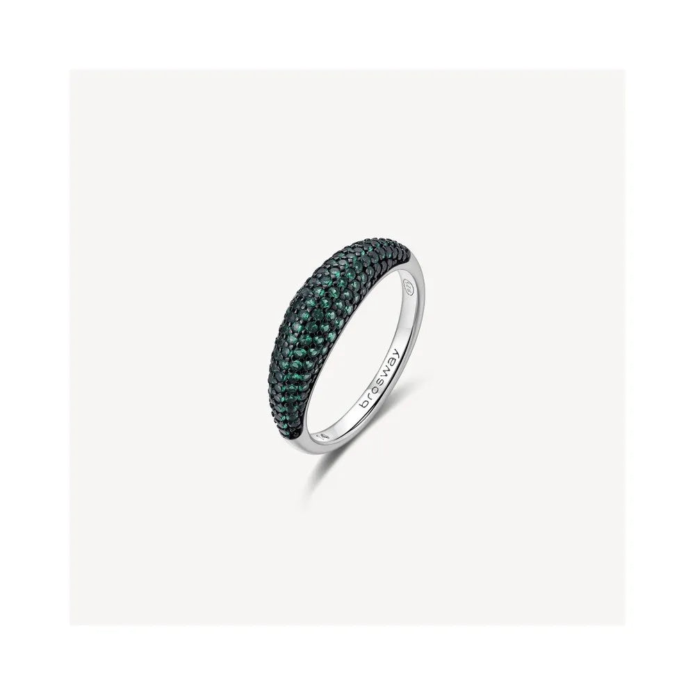 Anello Brosway Fancy Argento Pvd Rutenio Pavè Cubic Zirconia Verdi - Misura 14
