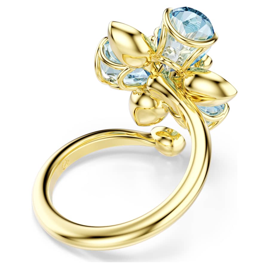 Anello Swarovski Idyllia aperto Taglio misto, Fiore, Blu, Placcato color oro - Misura 55
