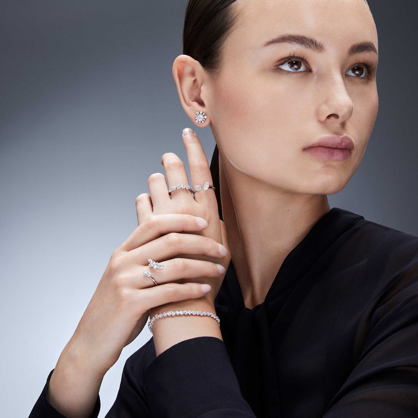 Anello bypass Swarovski Galaxy Diamanti creati in laboratorio 1,25 ct tw, Taglio misto, Oro bianco 18 K