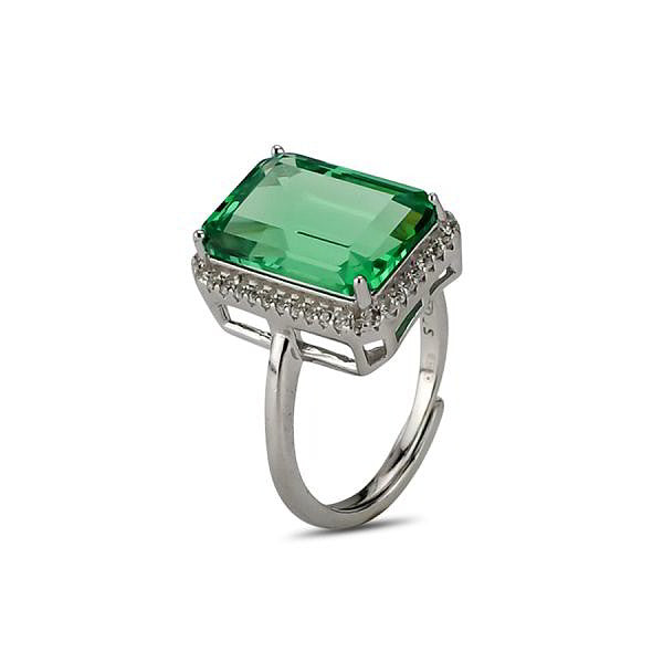Anello Regolabile Boccadamo Sophie Argento Con Zircone Rettangolare Verde Contornato