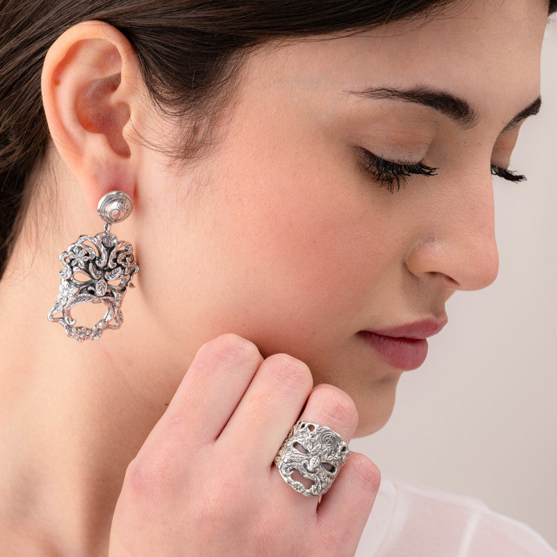 Anello Gerardo Sacco Maschere in Argento con Maschera Apotropaica - Misura 18