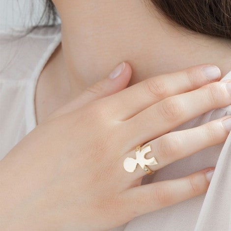 Anello Lebebé Abbracci Bimbo Oro Giallo 2 Diamantini Foderatura a Cuoricini