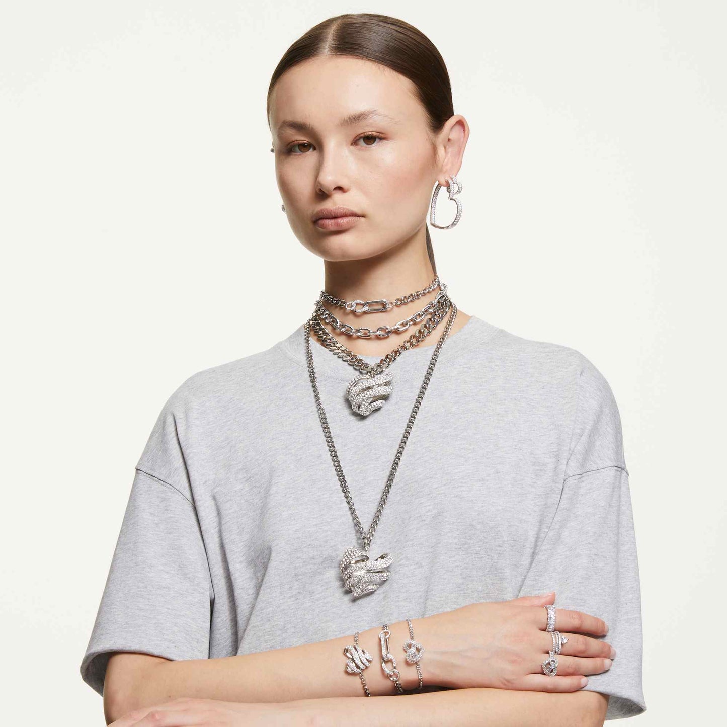 Anello Swarovski Matrix Taglio misto, Cuore, Bianco, Placcato rodio