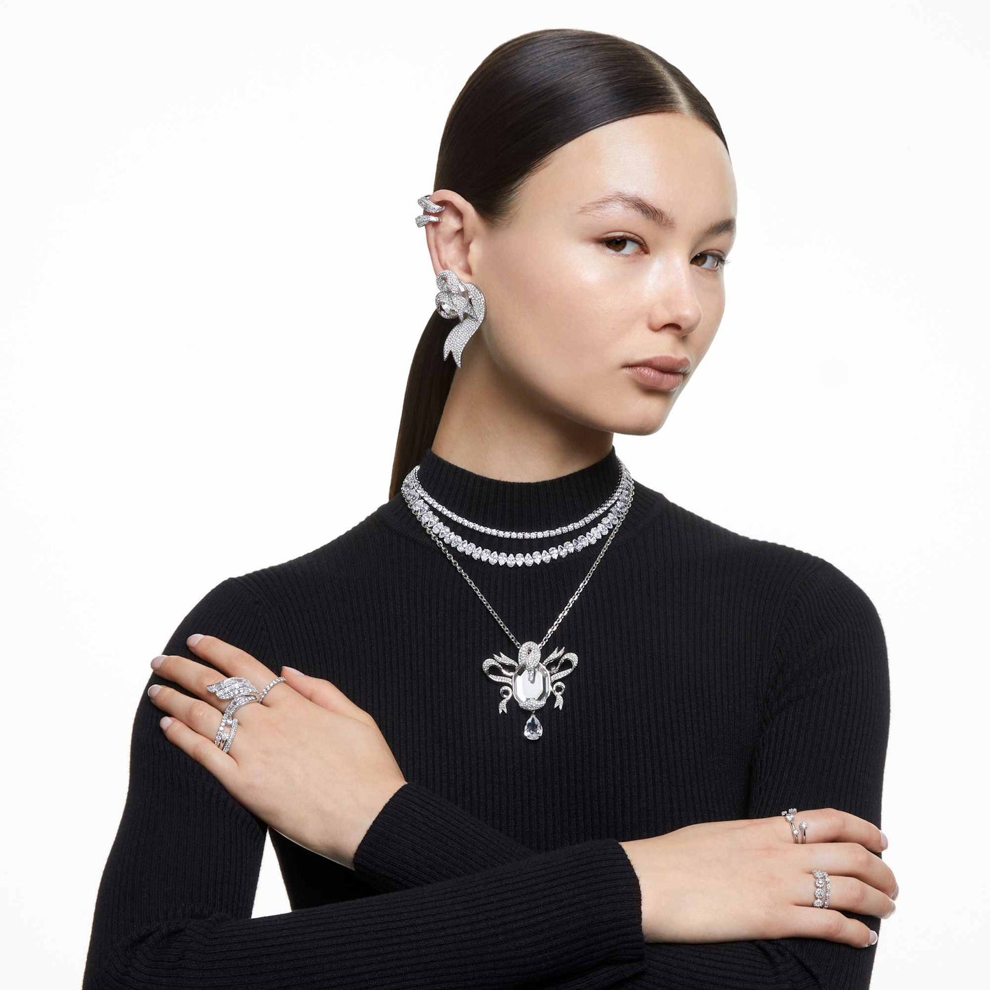 Anello Swarovski Matrix Vittore Taglio Round, Bianco, Placcato color argento