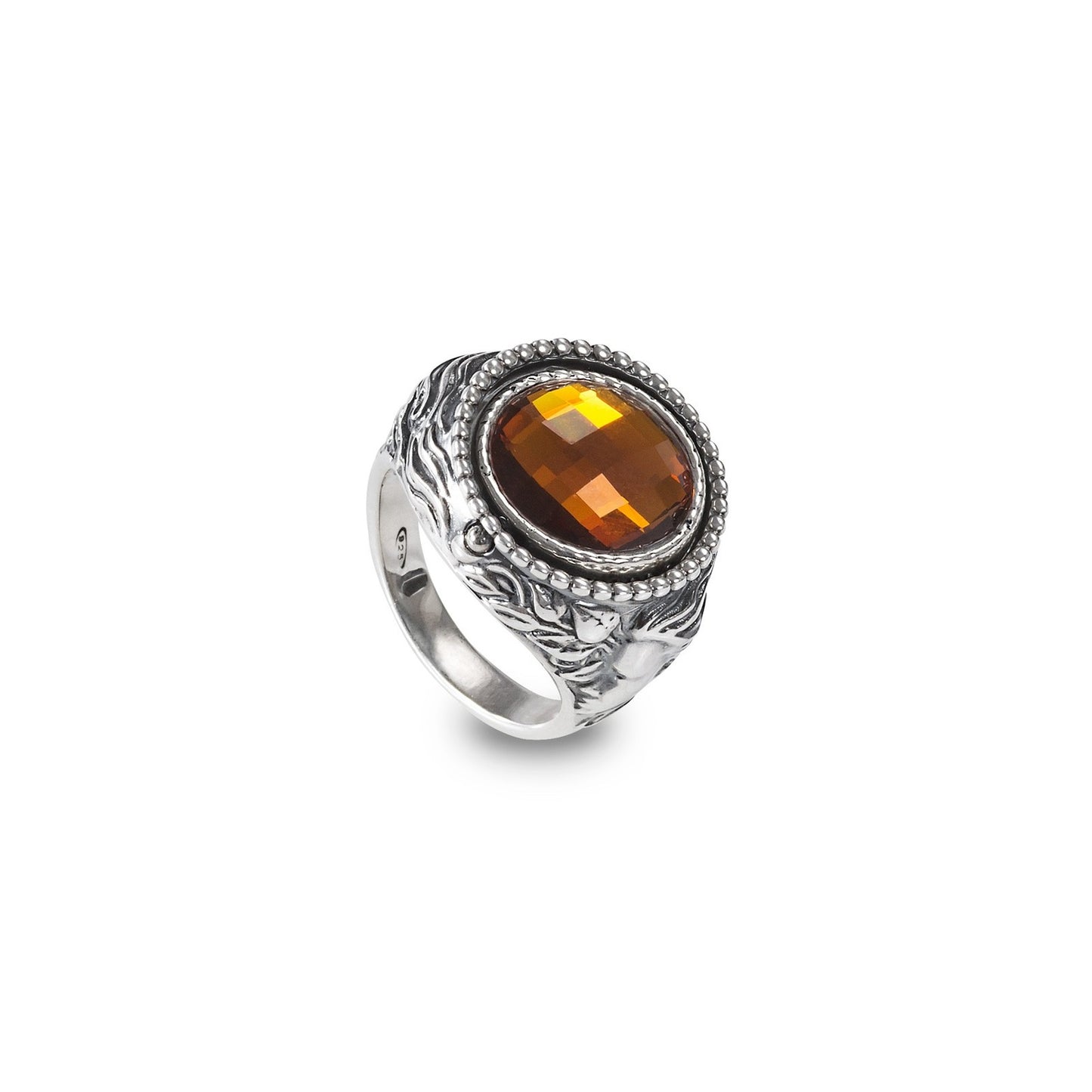Anello Gerardo Sacco Mesi Reverse In Argento Reversibile Mese Novembre Cristallo Sfaccettato Ambra - Misura 18