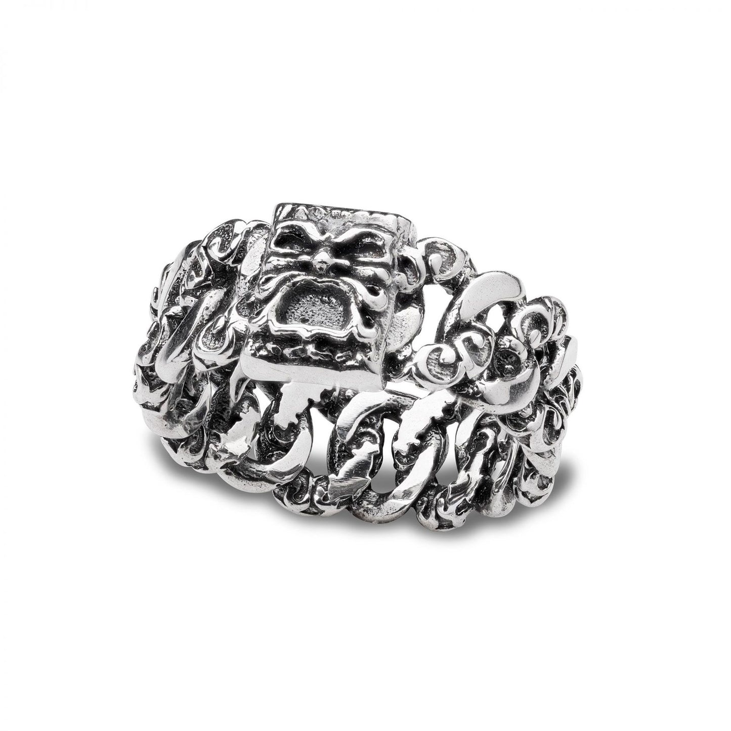 Anello Uomo Gerardo Sacco Heroes in Argento Grumetta Con Maschera Apotropaica - Misura 20