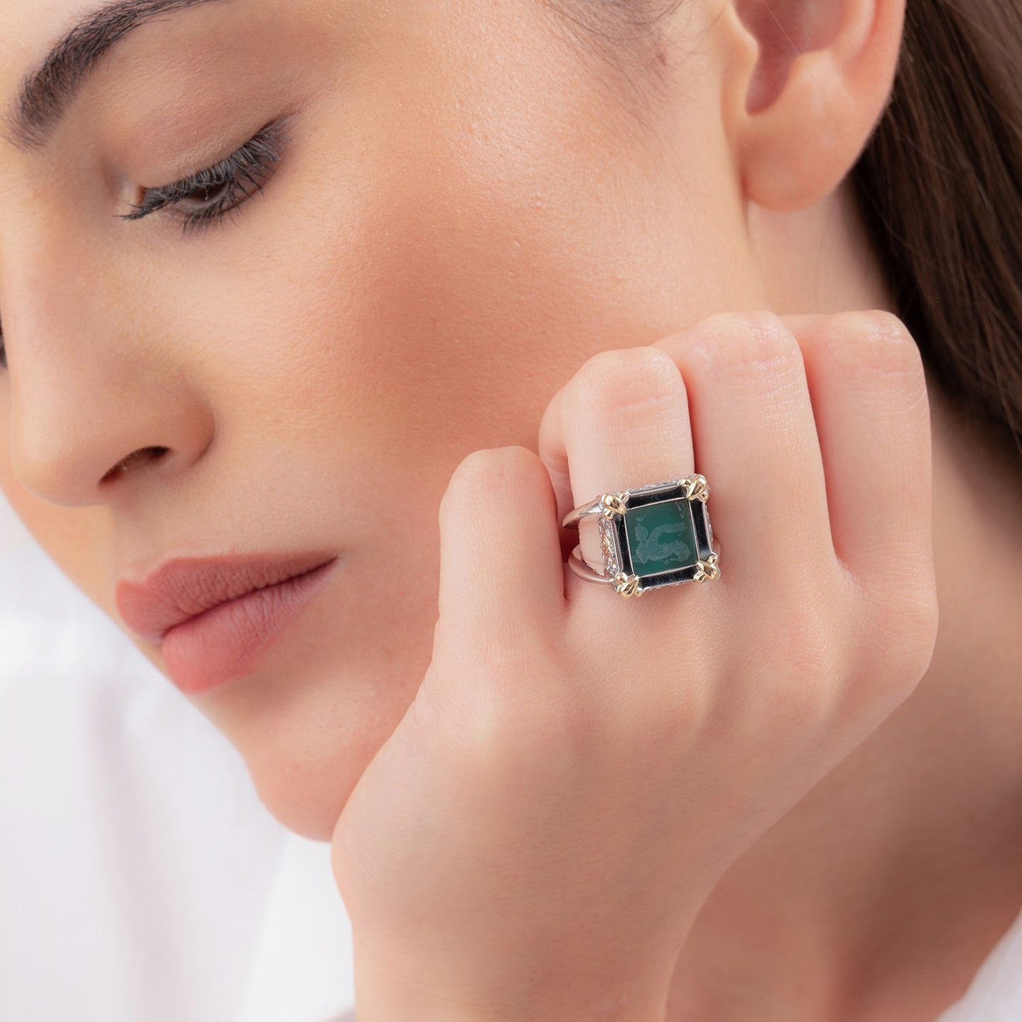 Anello Gerardo Sacco Paste Vitree in Argento e Oro Pasta Vitrea Sfinge Alata, Azzurro - Misura 14