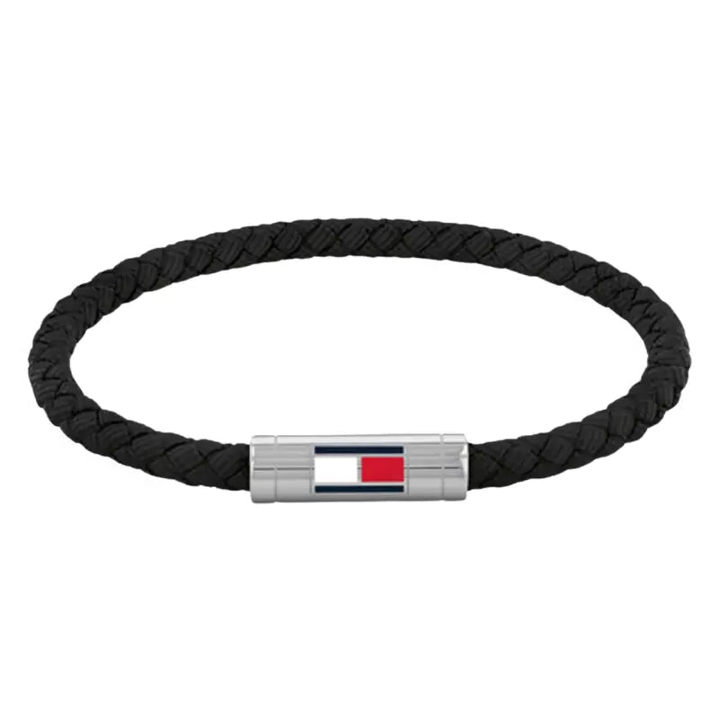 Bracciale Uomo Tommy Hilfiger Adj Tubolare Nylon Intrecciato Nero Chiusura Con Logo Smaltato