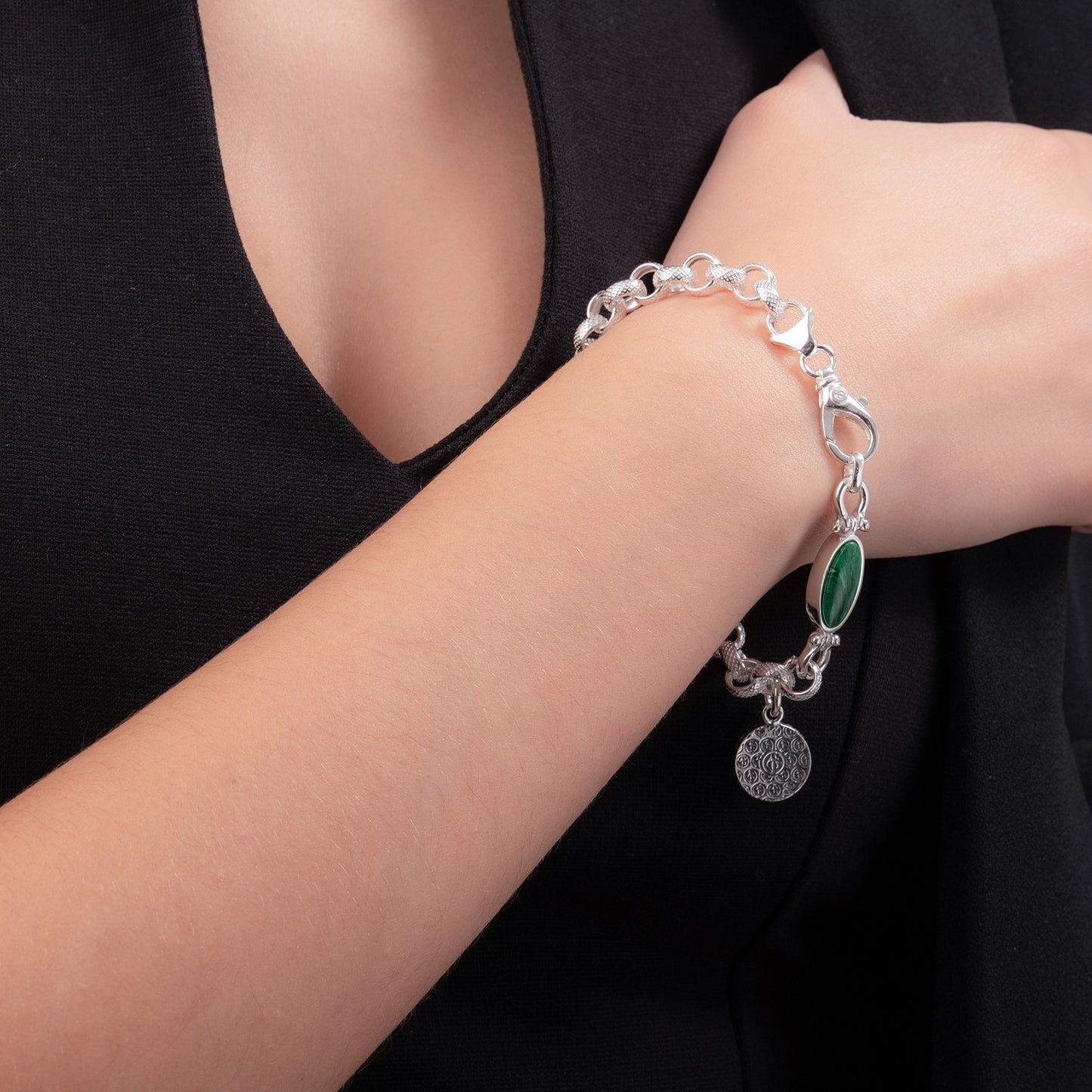 Bracciale Gerardo Sacco Maschere in Argento con Elemento Double Face, Verde