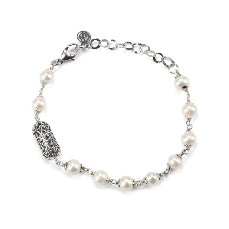 Bracciale Gerardo Sacco Perle Argento Brunito e Lanterna Mediterranea