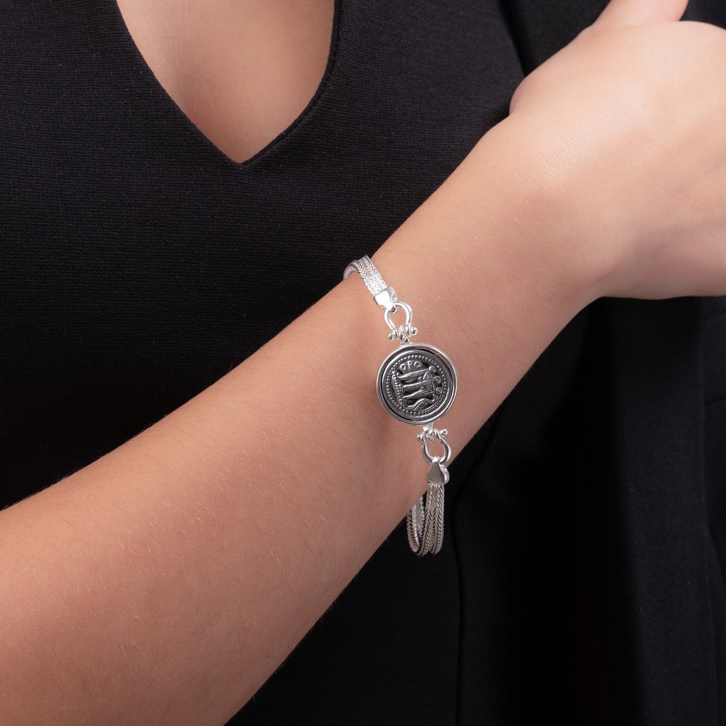 Bracciale Doppio Filo Gerardo Sacco Monete in Argento con Moneta Kroton