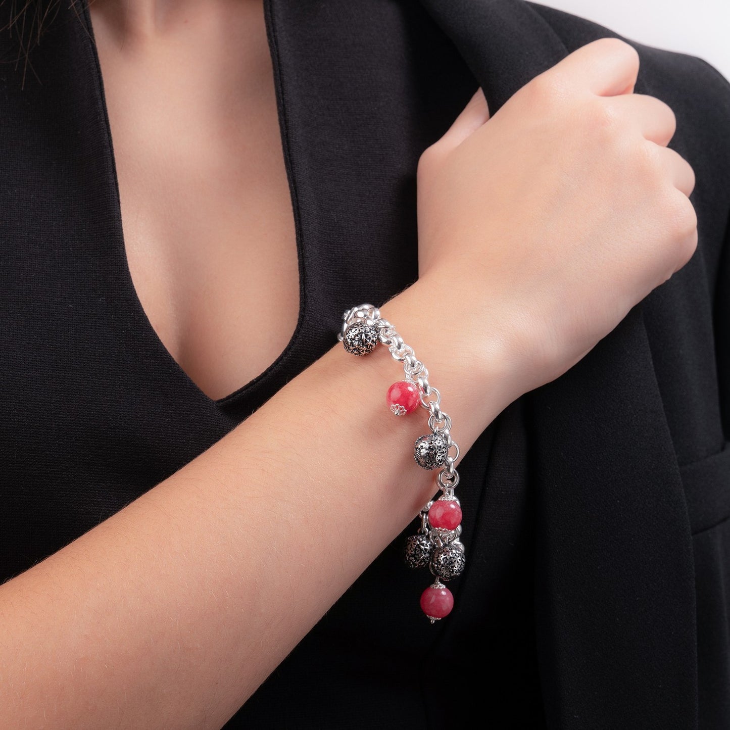 Bracciale Gerardo Sacco Gaia in Argento Maglia Rolò Giada Rossa e Sinacoli