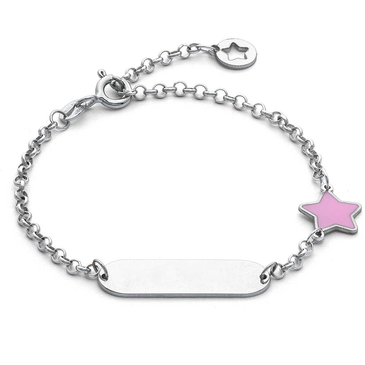 Bracciale Comete Kids Argento con Piastrina e Stella Rosa