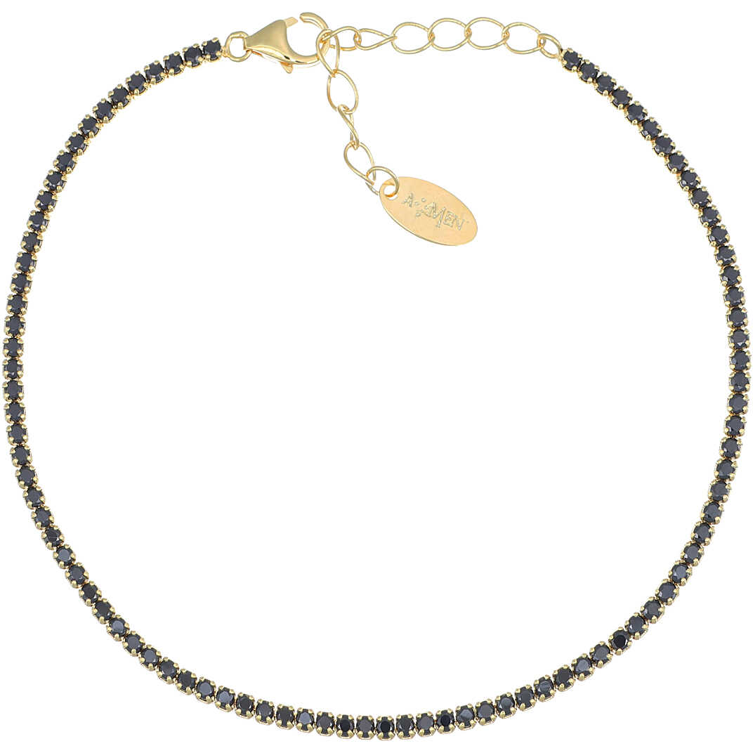Bracciale Amen Tennis Mania Argento Dorato Zirconi Neri