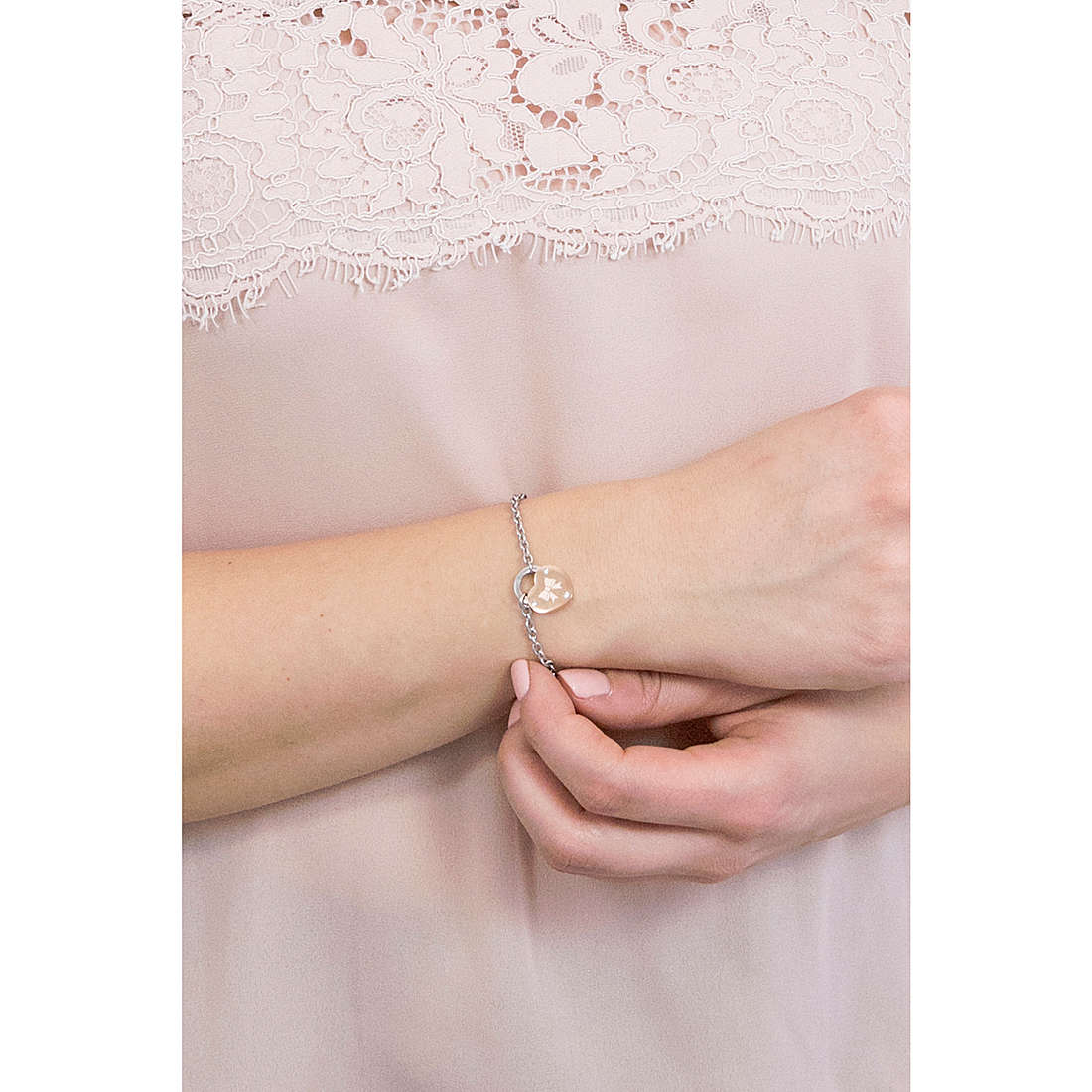 Bracciale Sagapò Lockme In Acciaio Charm Pvd Oro Rosa Cuore Lucchetto