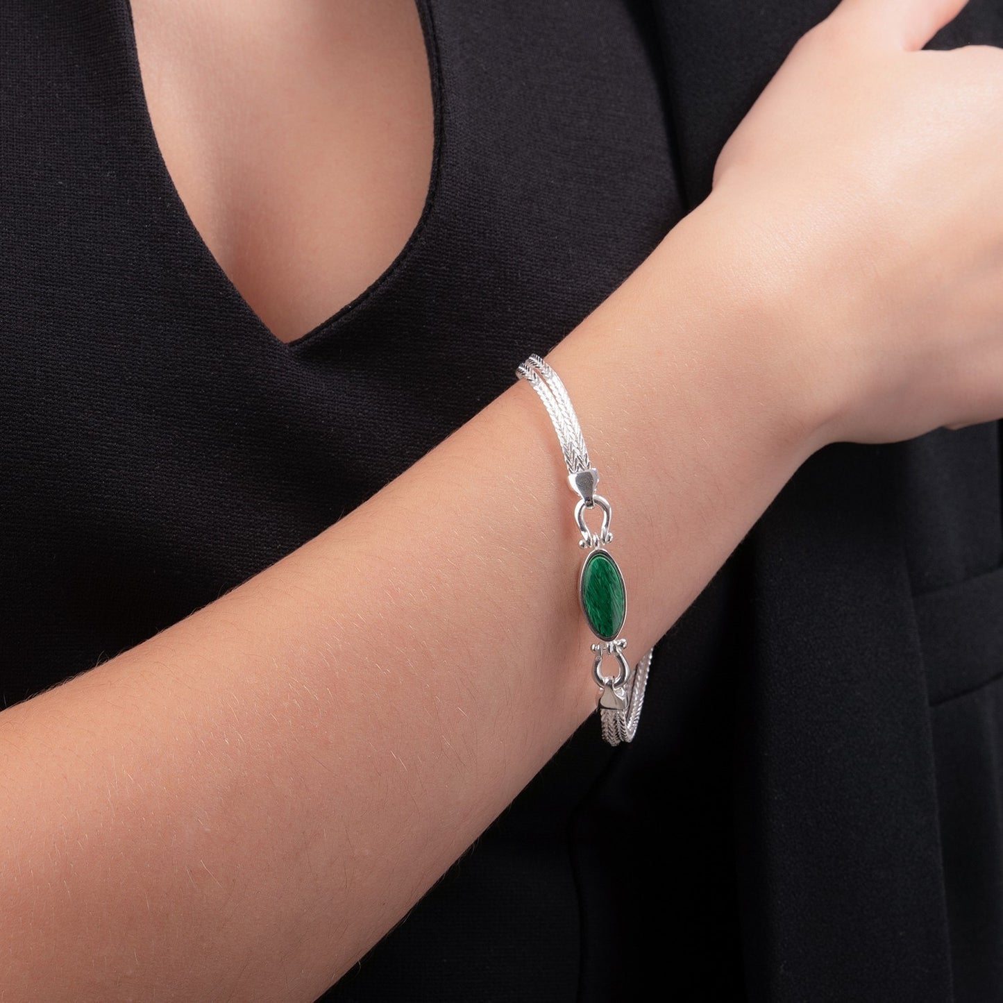Bracciale Gerardo Sacco Maschere in Argento Doppio Filo con Elemento Double Face, Verde