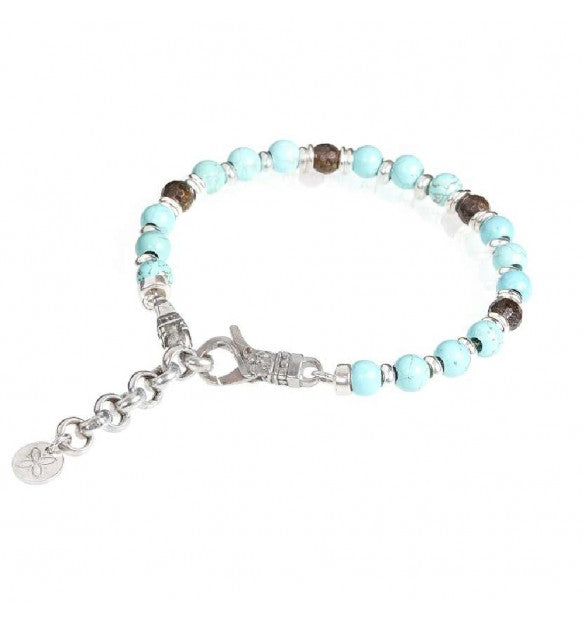 Bracciale Gerba Mosch Sfere In Pietra Marrone, Aulite Celeste, Elementi Bronzo e Chiusura Argento