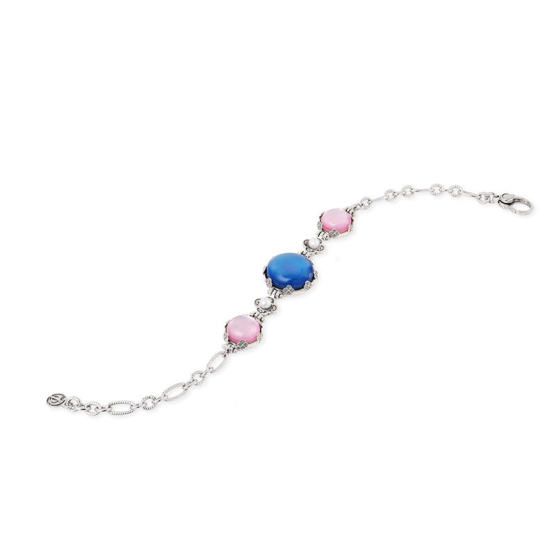 Bracciale Gerardo Sacco Ninfea Chiusa Argento Pietre Rosa Blu