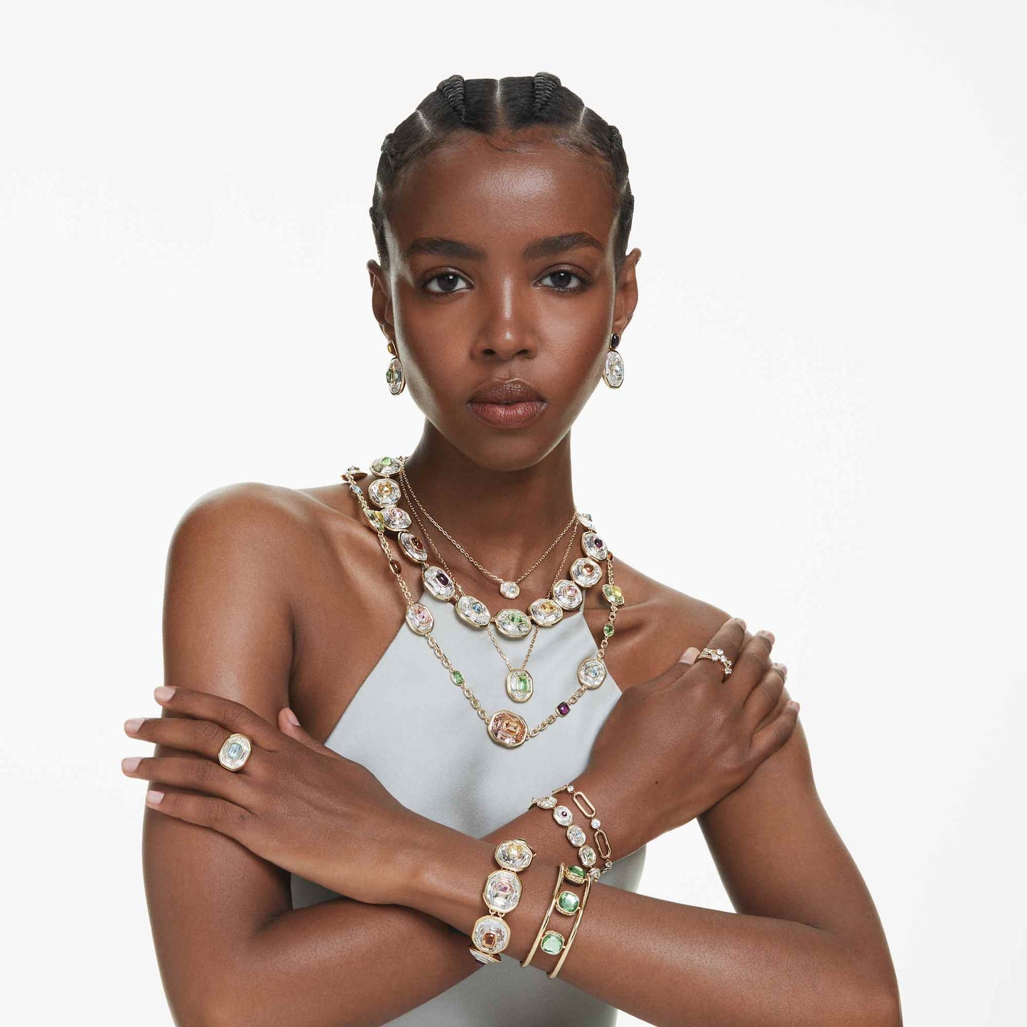 Bracciale rigido Swarovski Chroma Taglio Cushion, Multicolore, Placcato color oro