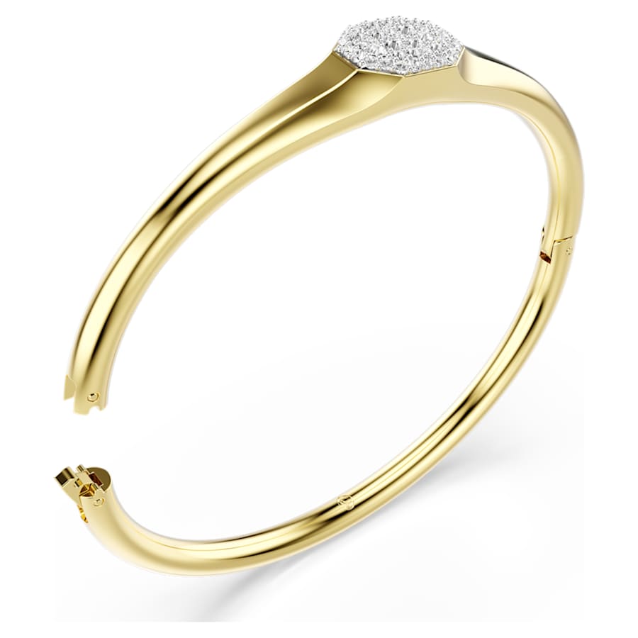 Bracciale Rigido Swarovski Dextera Taglio Round, Bianco, Placcato color oro - Misura L