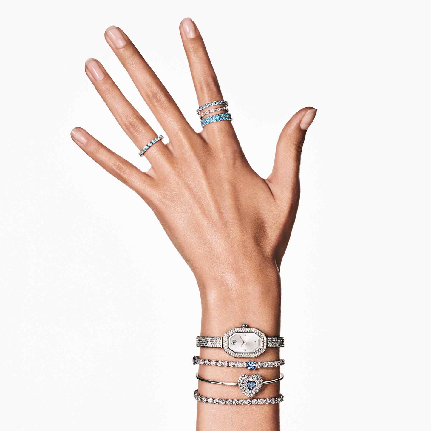 Bracciale rigido Swarovski Idyllia Cuore, Blu, Placcato rodio