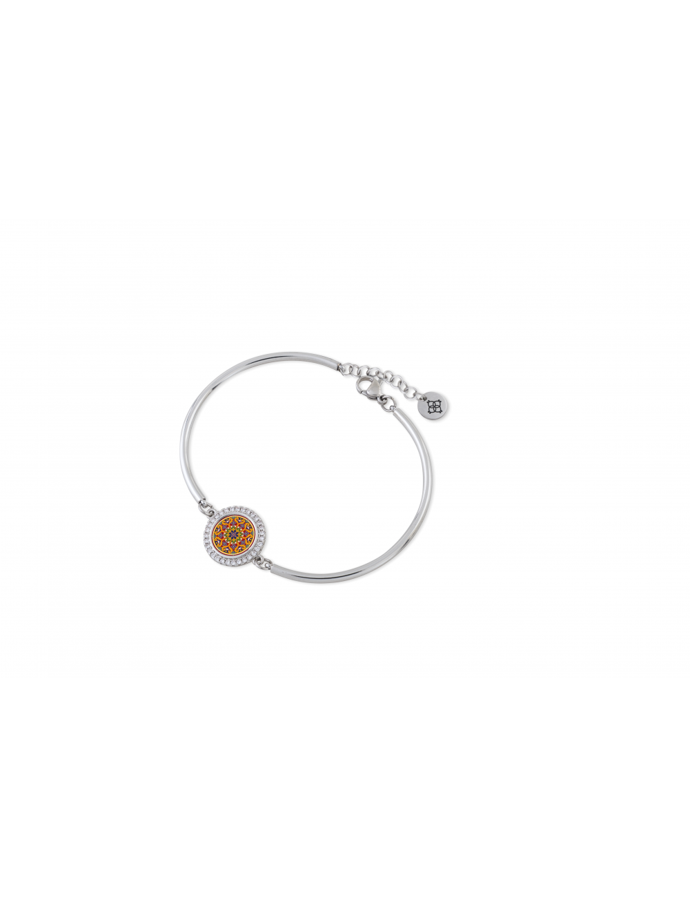 Bracciale Camurrìa Sicilia Bedda Semirigido In Acciaio Con Moneta Stampa Siciliana e Strass