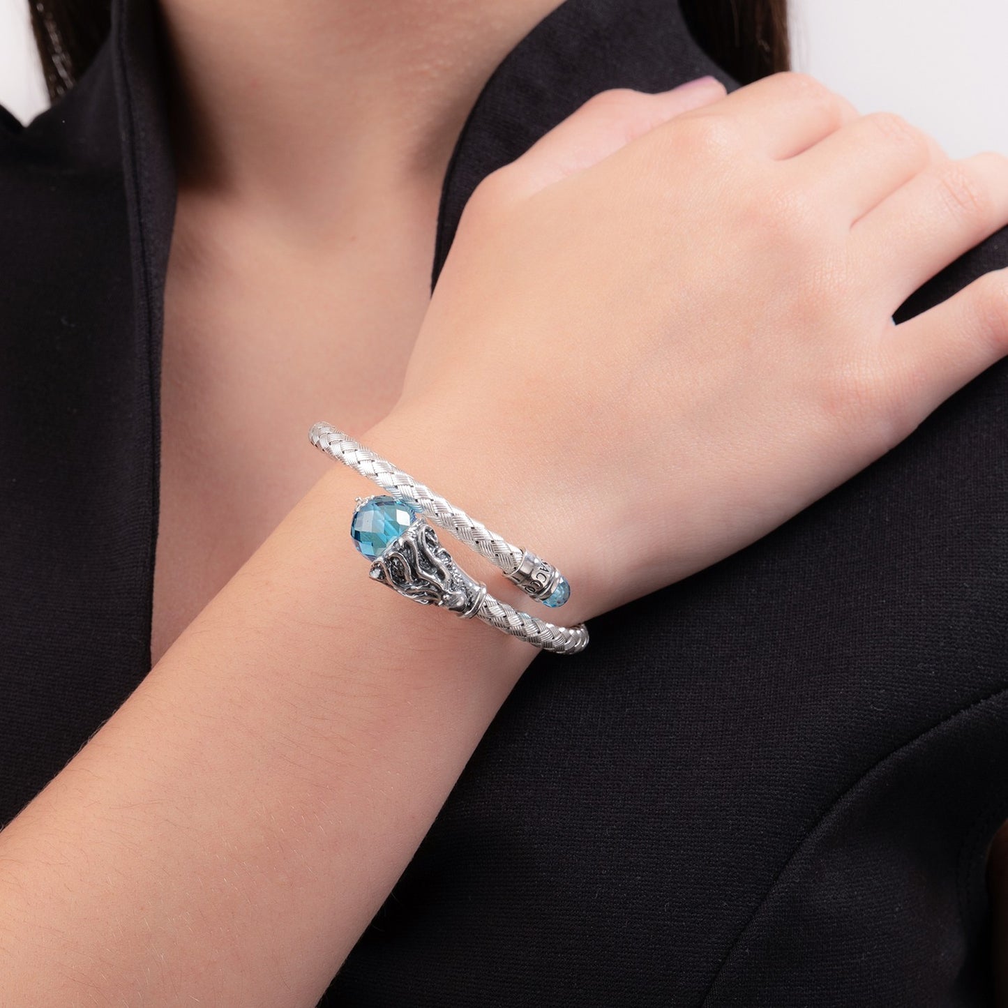 Bracciale Rigido Contrarié Gerardo Sacco Stagioni in Argento Estate Cubic Zirconia Azzurro