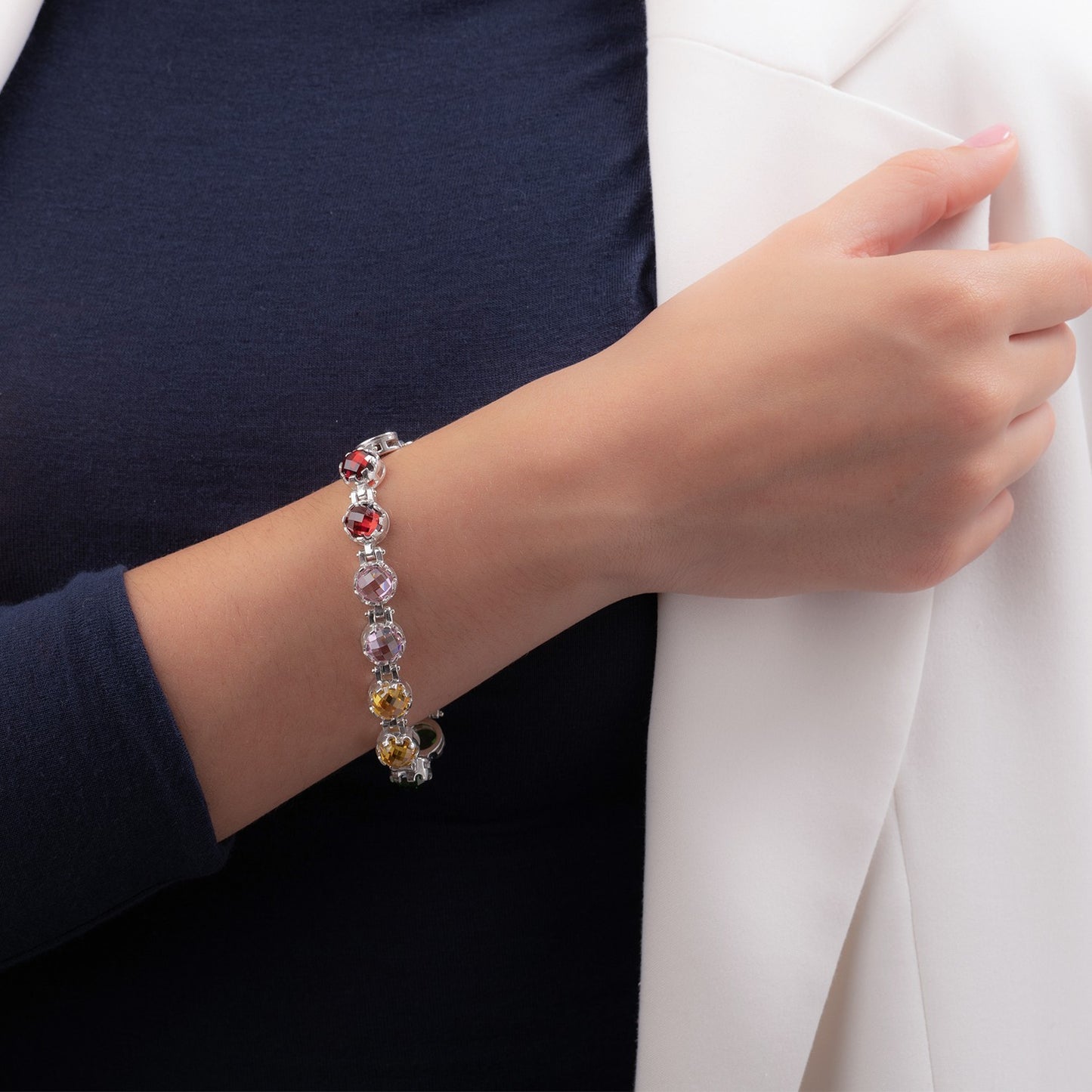 Bracciale Tennis Gerardo Sacco Iride in Argento Cubik Zirconia, Multicolore