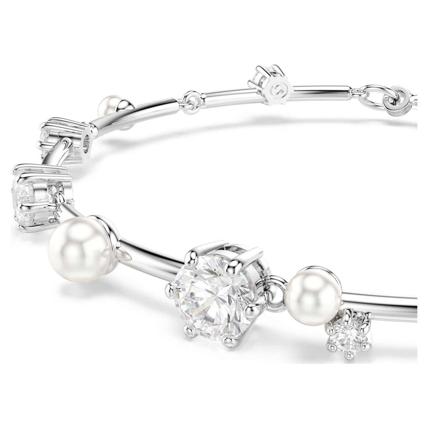 Bracciale Tennis Swarovski Constella Crystal Pearl, tagli Round, Bianco, Placcato rodio