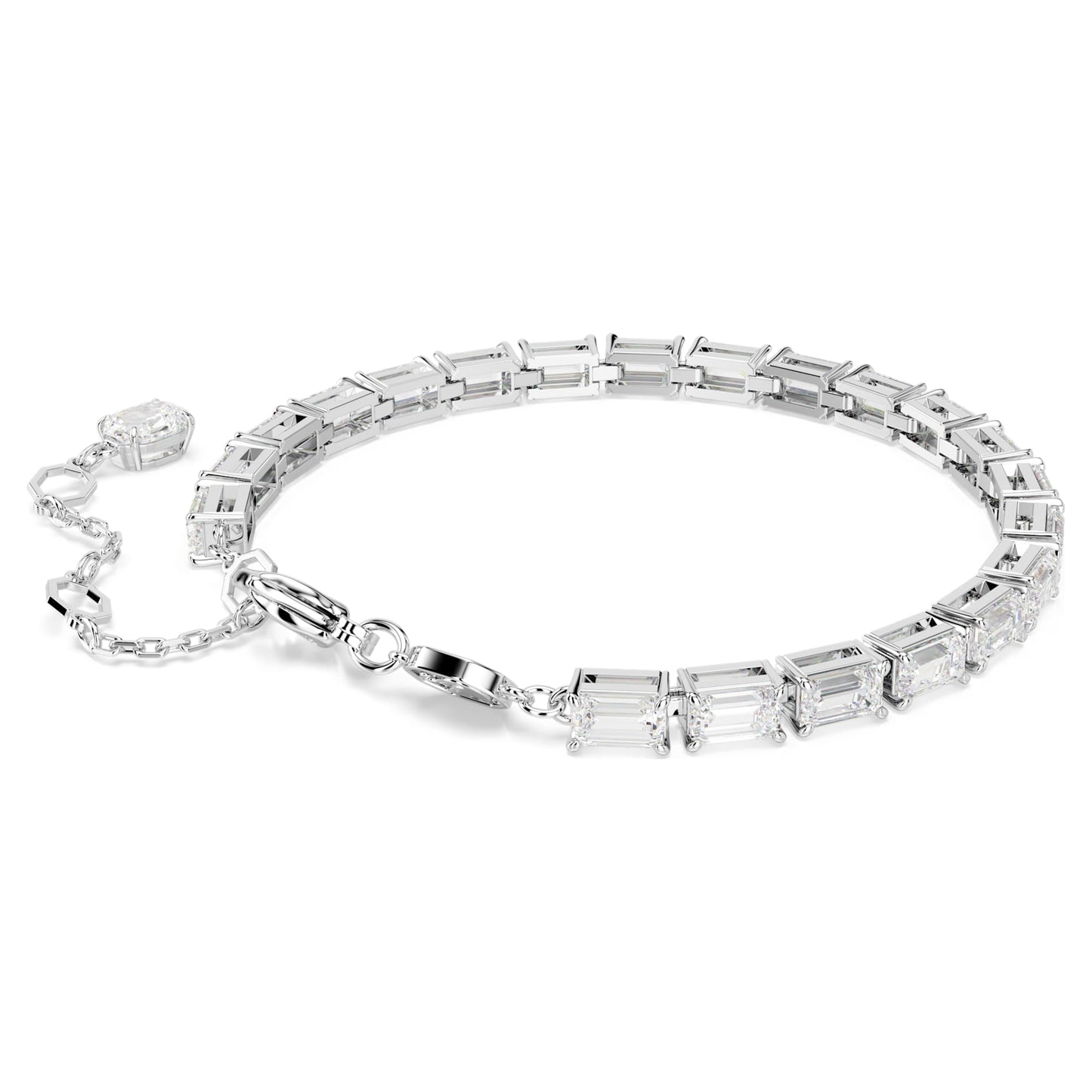 Bracciale Swarovski Matrix Tennis Taglio baguette, Bianco, Placcato rodio