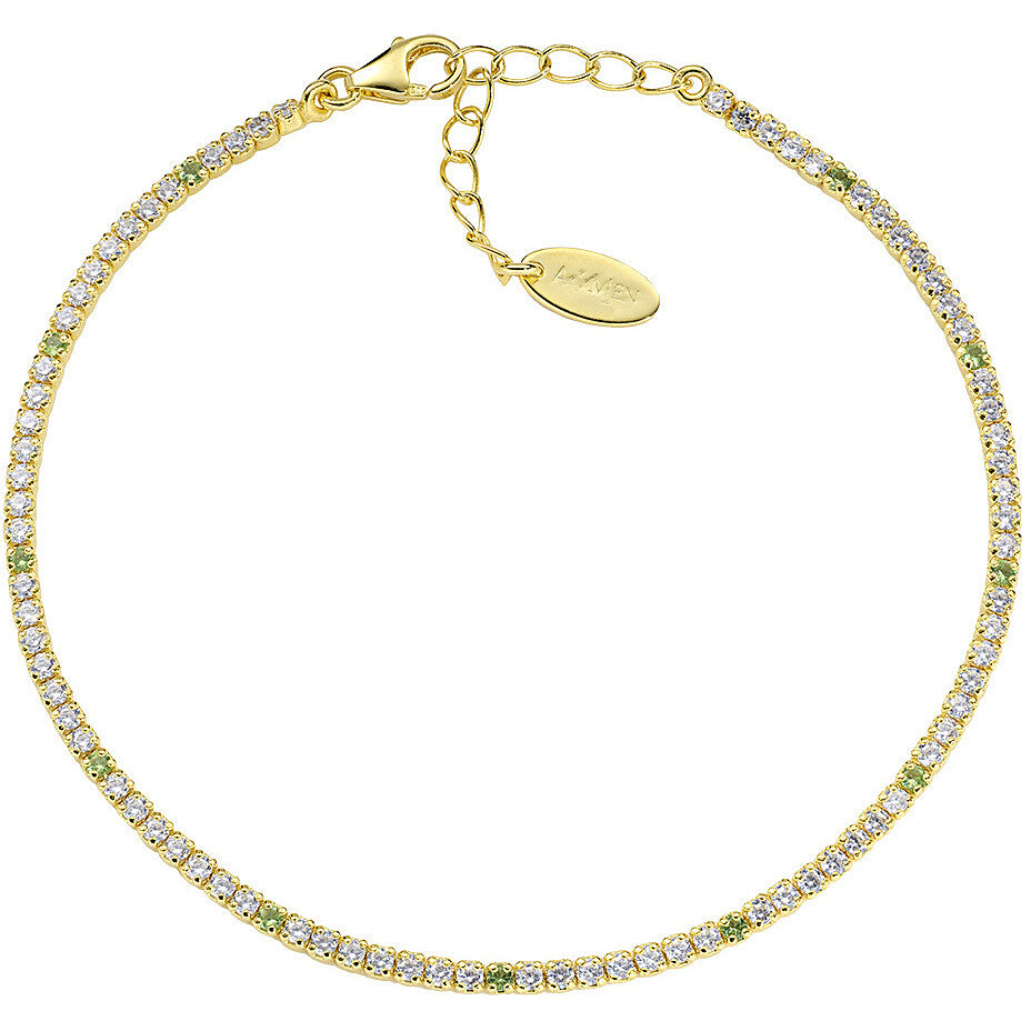 Bracciale Amen Tennis Mania Argento Dorato Zirconi Bianchi/Verde Oliva
