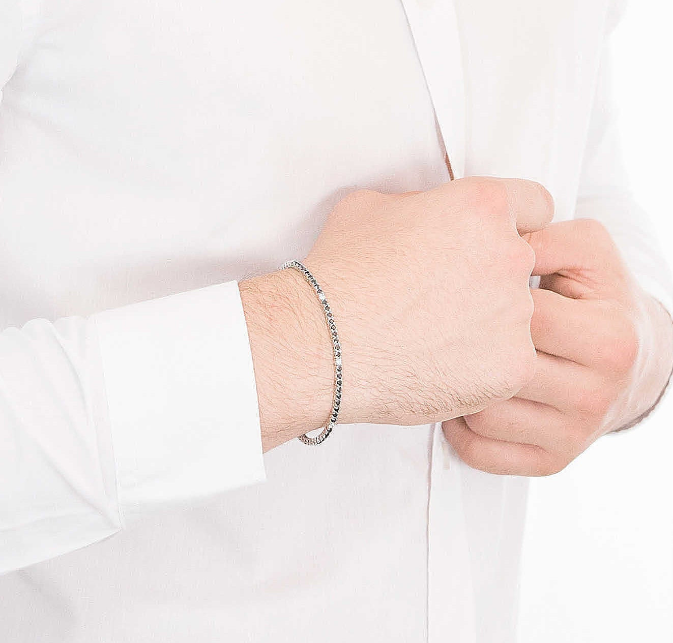 Bracciale Tennis Comete Argento Zirconi Neri e Bianchi - Misura 18 cm