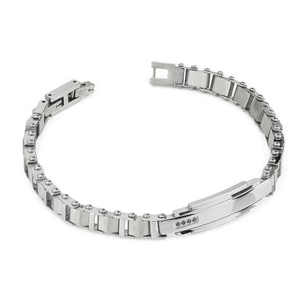 Bracciale Boccadamo Man Acciaio Lucido/Satinato Piastrina Centrale 4 Cristalli Neri