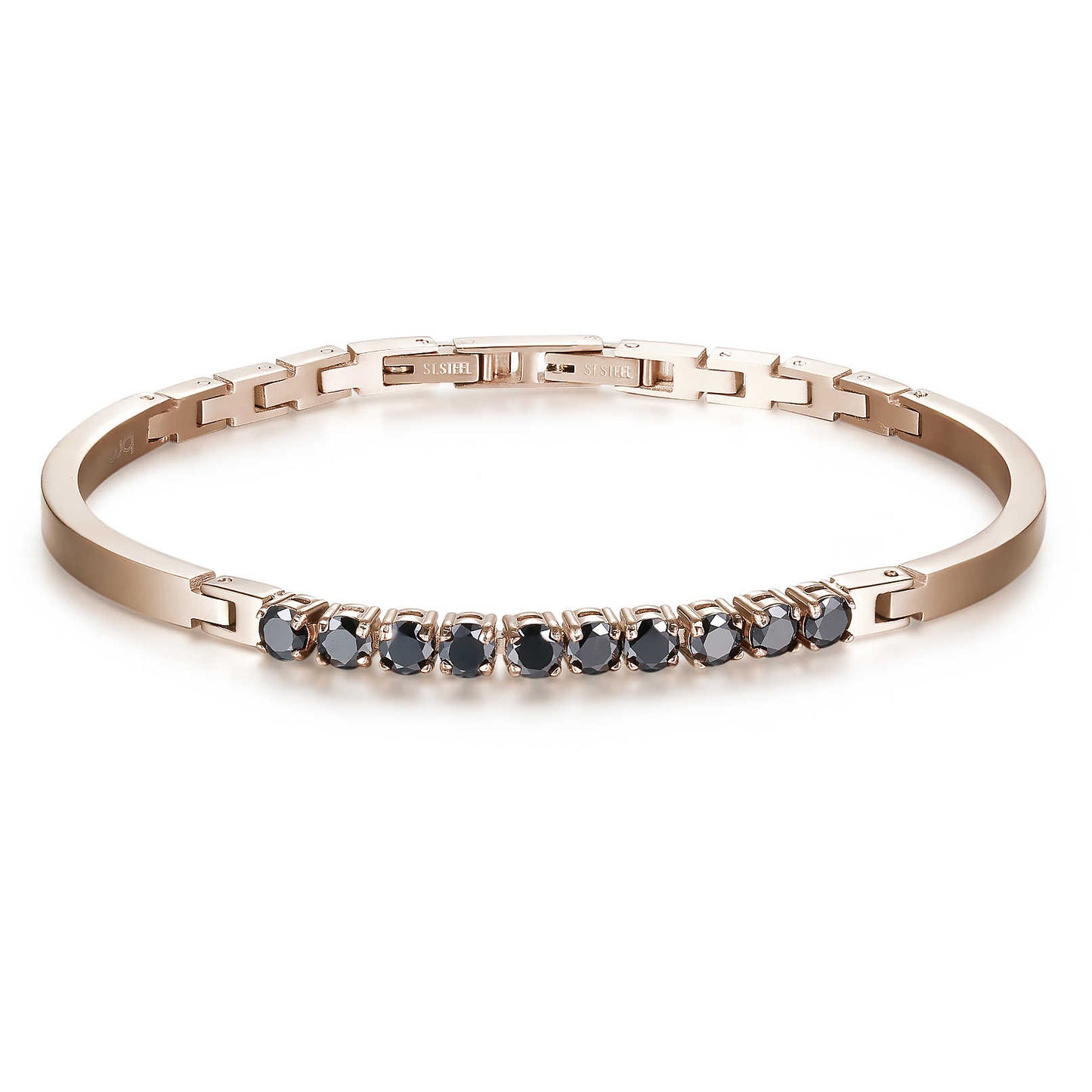 Bracciale Brosway Avantgarde Semirigido Uomo Pvd Oro Rosa Cristalli Neri