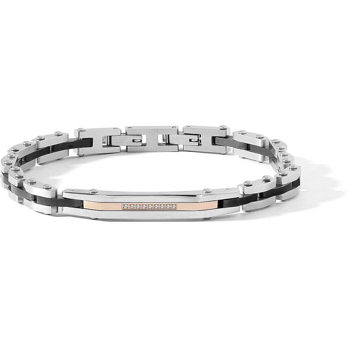 Bracciale Comete Diamonds Label Acciaio Elementi Pvd Nero ed Oro Rosa Piastrina Centrale e Diamanti Ct. 4,5