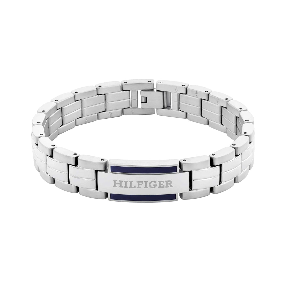 Bracciale Uomo Tommy Hilfiger Parker Acciaio Lucido/Satinato Piastrina Centrale Smalto Blu E Logo