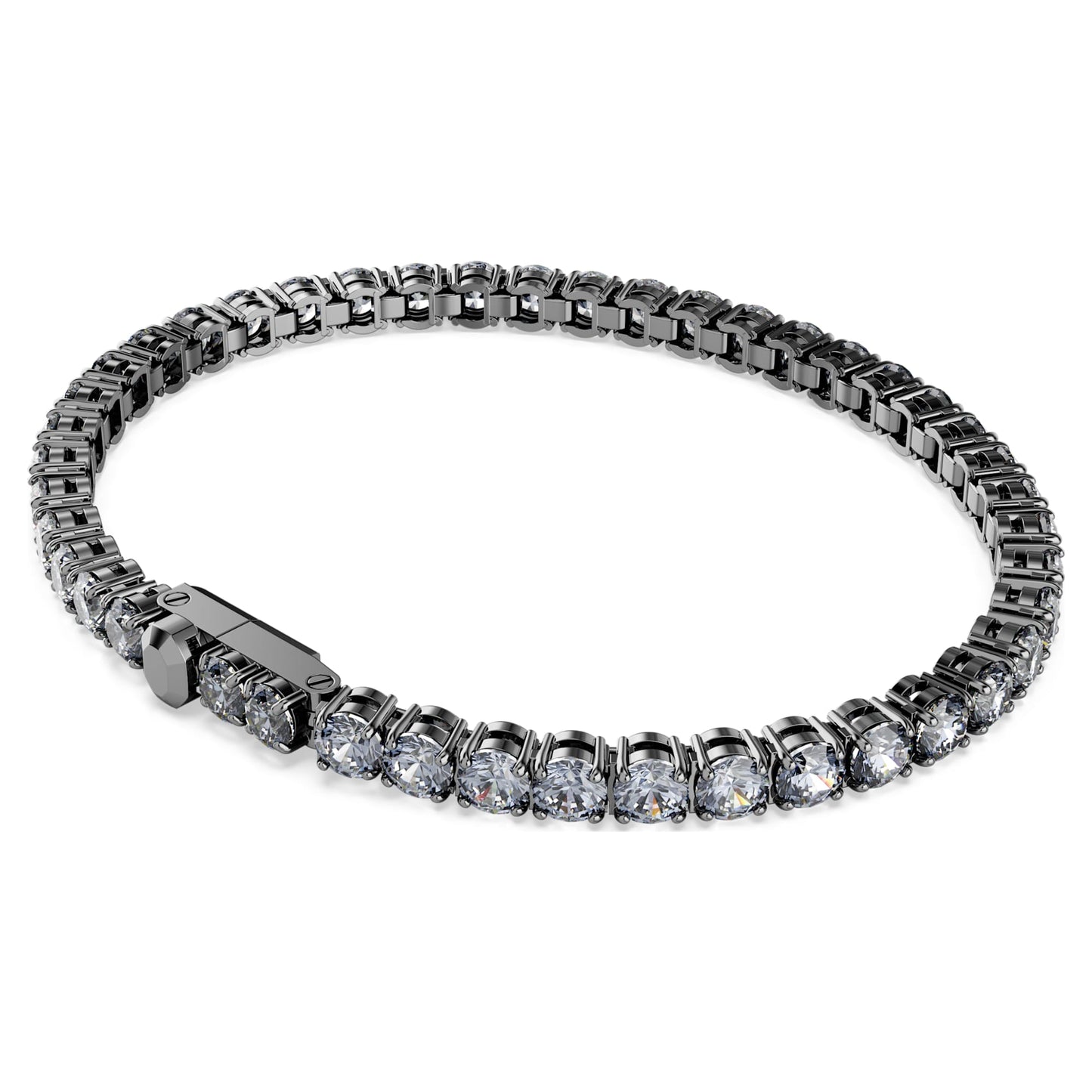 Bracciale Swarovski Matrix Tennis Taglio Round, Grigio, Placcato rutenio