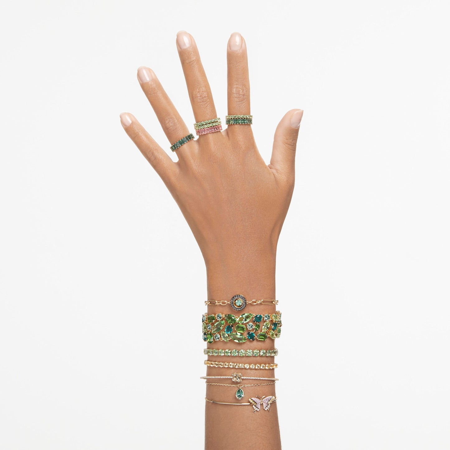 Bracciale Tennis Swarovski MatrixTaglio tondo, Verde, Placcato color oro