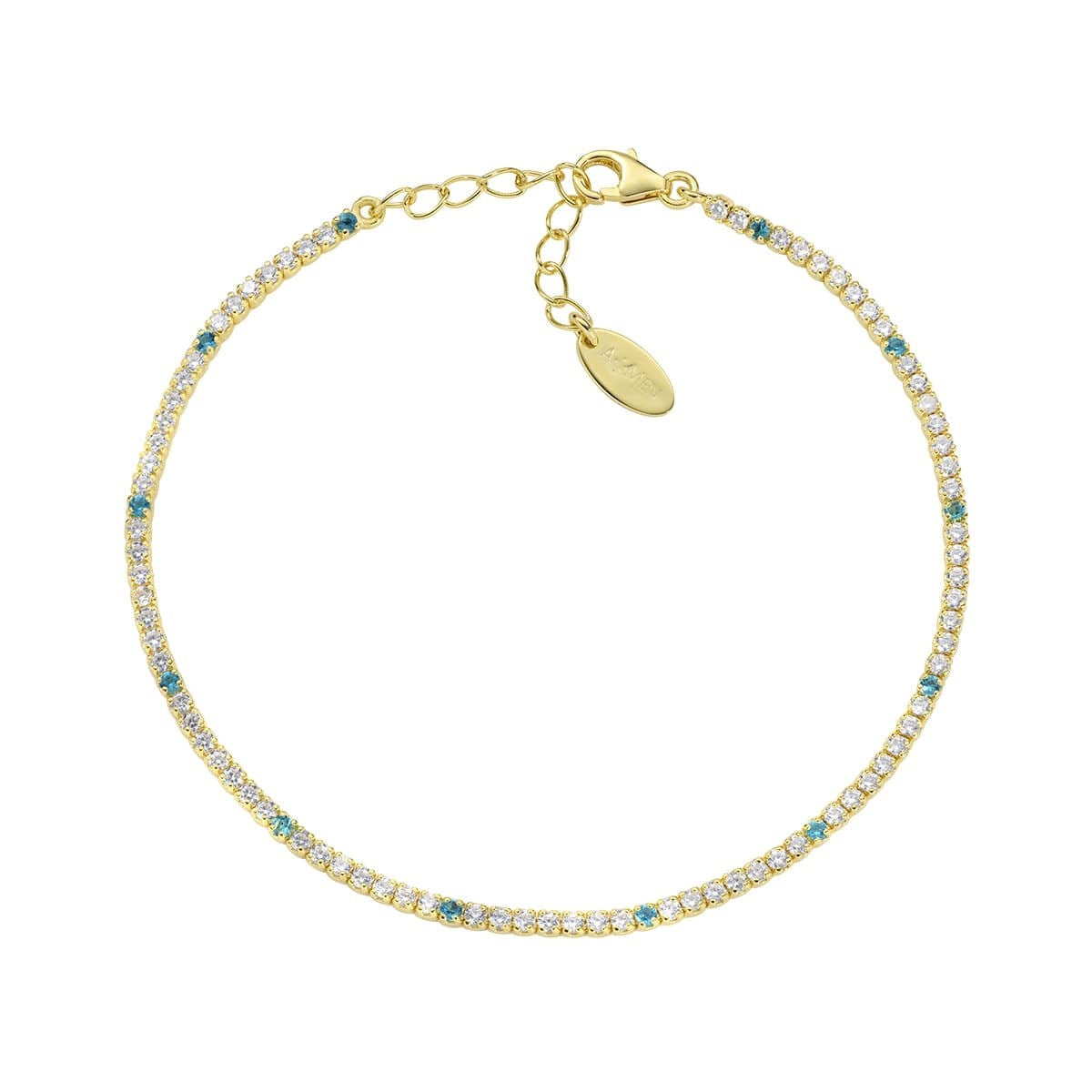 Bracciale Amen Tennis Mania Argento Dorato Zirconi Bianchi/Acquamarina