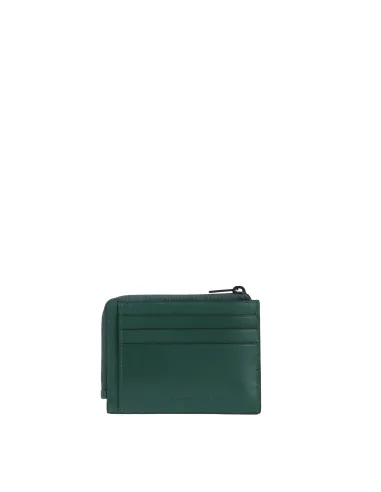 Portacarte Di Credito Piquadro Bustina Tascabile Zip Portamonete Pelle Verde