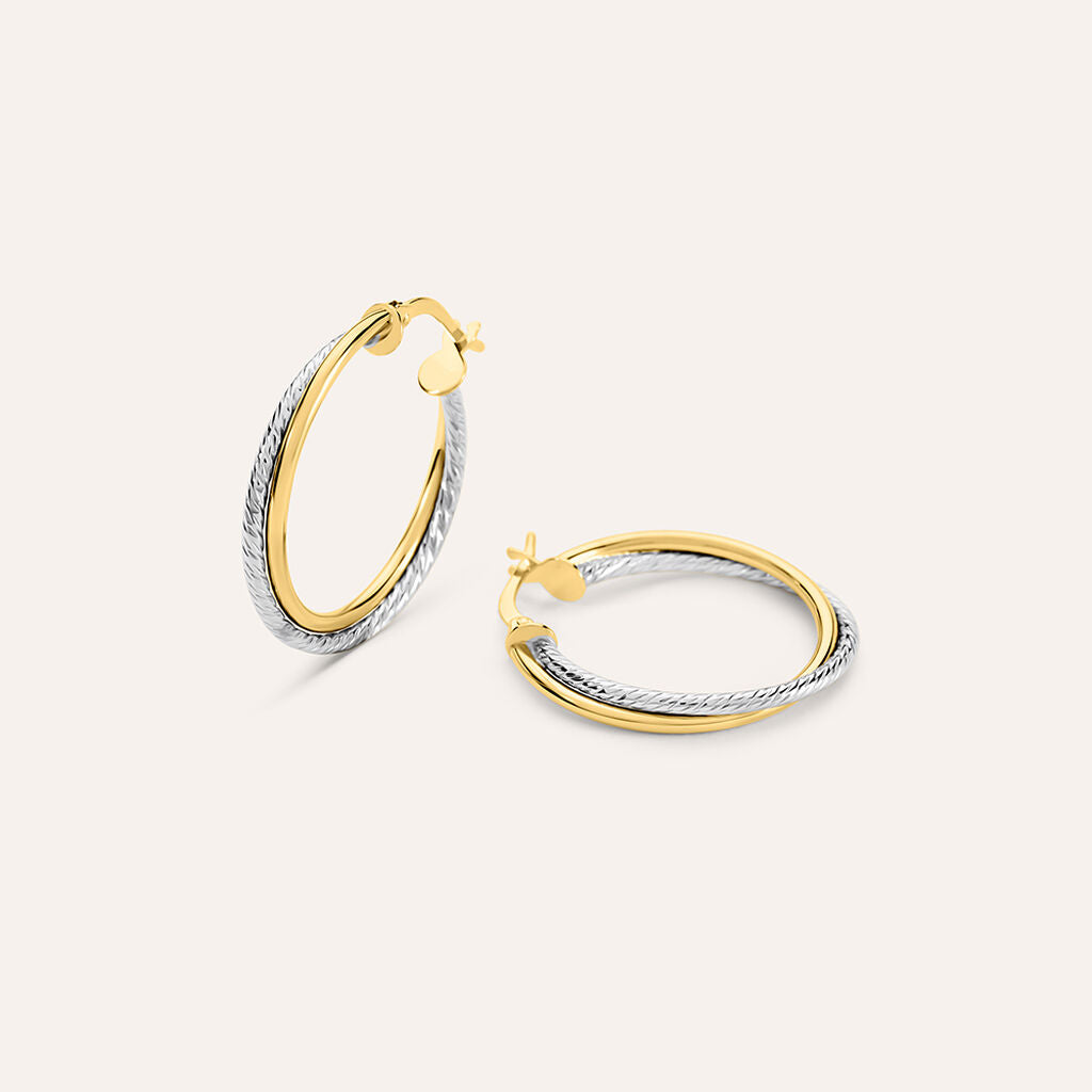 Orecchini a Cerchio Stroili Toujour Oro Bianco Zigrinato e Giallo 9 Kt