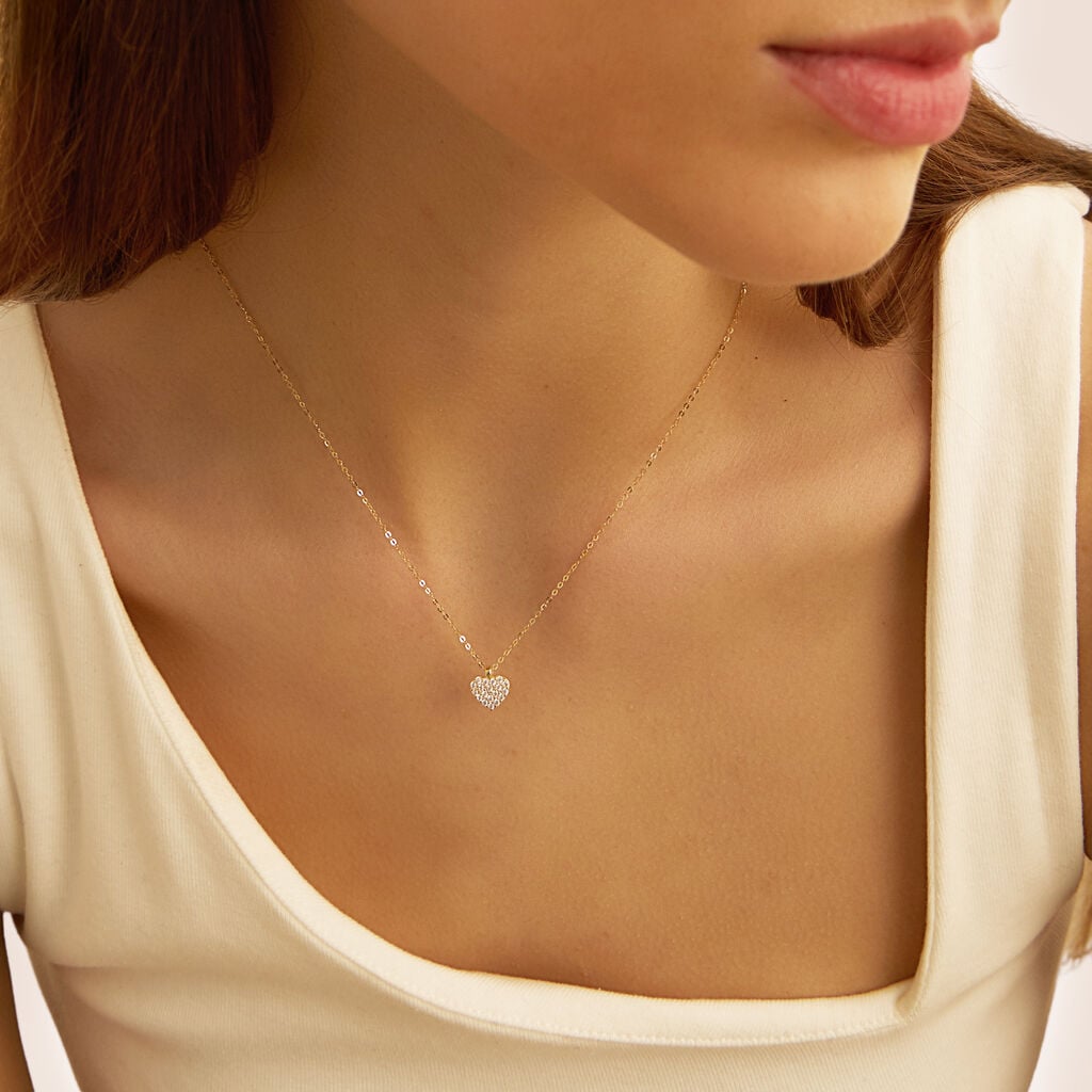Collana Stroili Claire Oro 9 Kt Pendente Cuore Pavè Cubic Zirconia