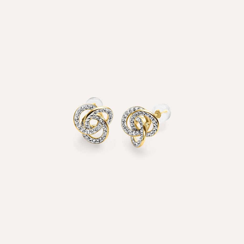 Orecchini Lobo Stroili Christelle Oro Giallo 9 Kt Nodo Con Cristalli Bianchi