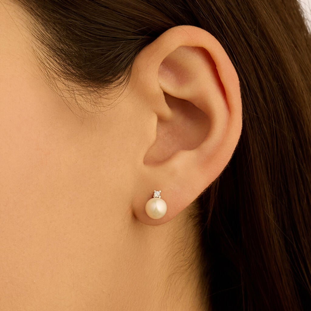 Orecchini a Lobo Stroili Gabrielle Perla e Cubic Zirconia Oro Bianco 9 Kt
