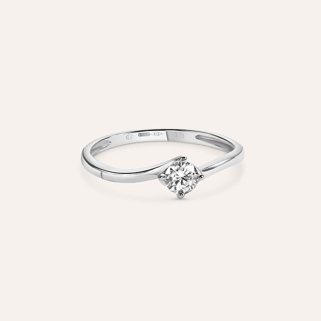 Anello Stroili Claire Solitario Oro Bianco 9 Kt.con Zircone - Misura 12