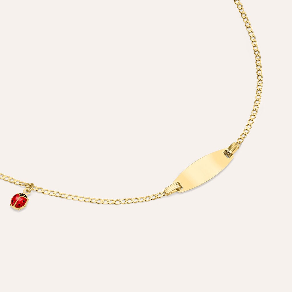Bracciale Bimbi Stroili Holy Targhetta Coccinella Smalto Rosso Oro Giallo 9 Kt