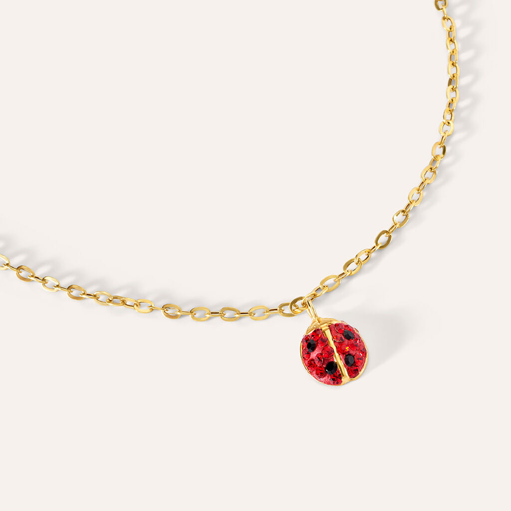 Bracciale Stroili Mon Petit Oro Giallo 9 Kt.con Charm Coccinella Cristallo Rosso